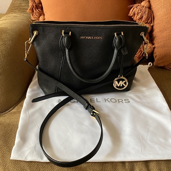 Michael Kors Black Shoulder Bag with Gold Accents
